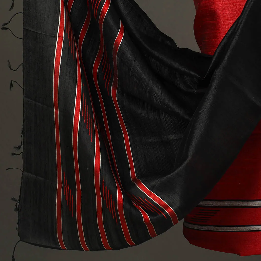 Red - 3pc Bhagalpuri Tussar Silk Dress Material Set 04