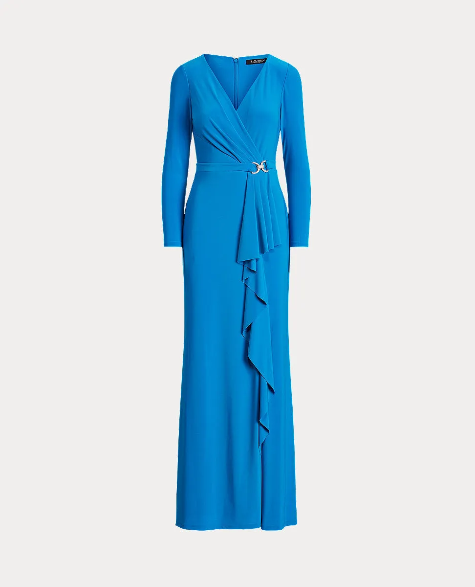Ruffle-Trim Jersey Gown In Blue