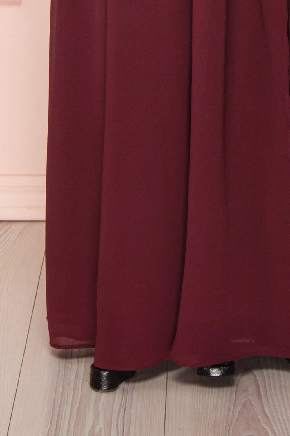 Senji Burgundy | Backless Chiffon & Lace Gown