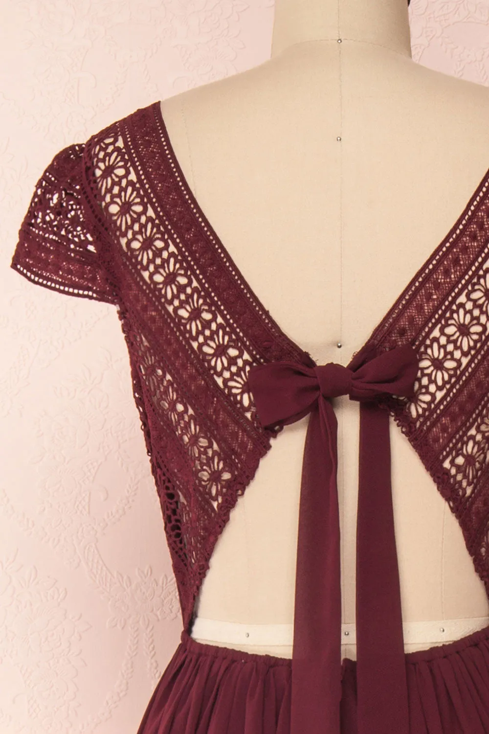 Senji Burgundy | Backless Chiffon & Lace Gown