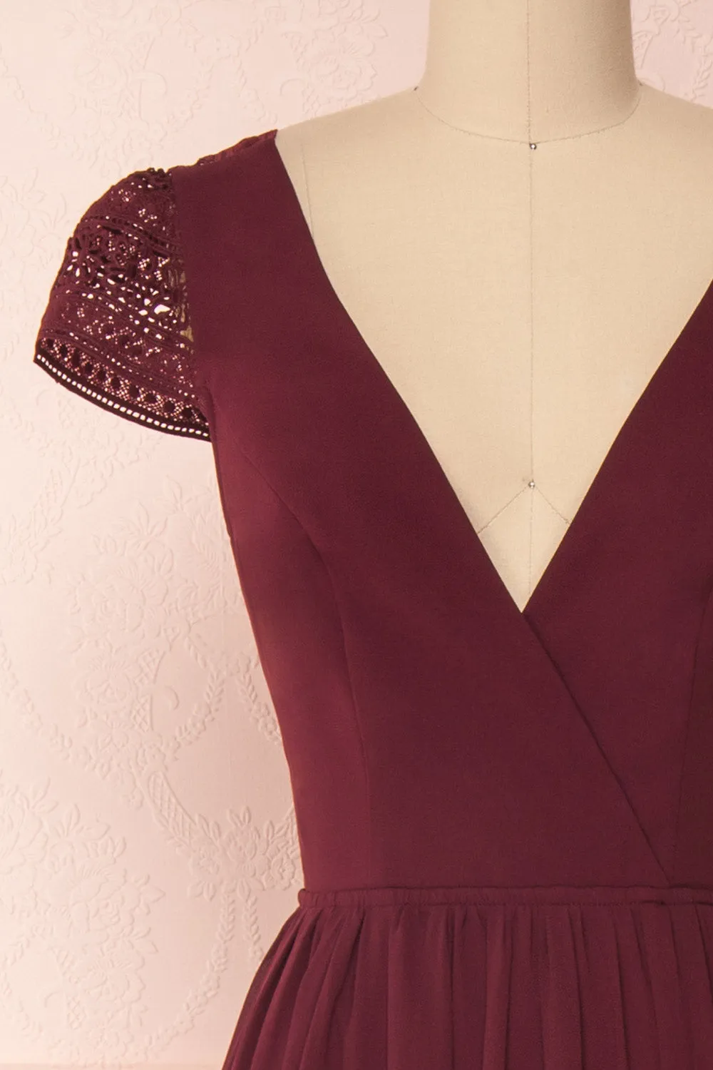 Senji Burgundy | Backless Chiffon & Lace Gown