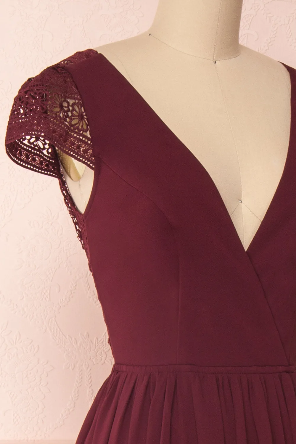 Senji Burgundy | Backless Chiffon & Lace Gown