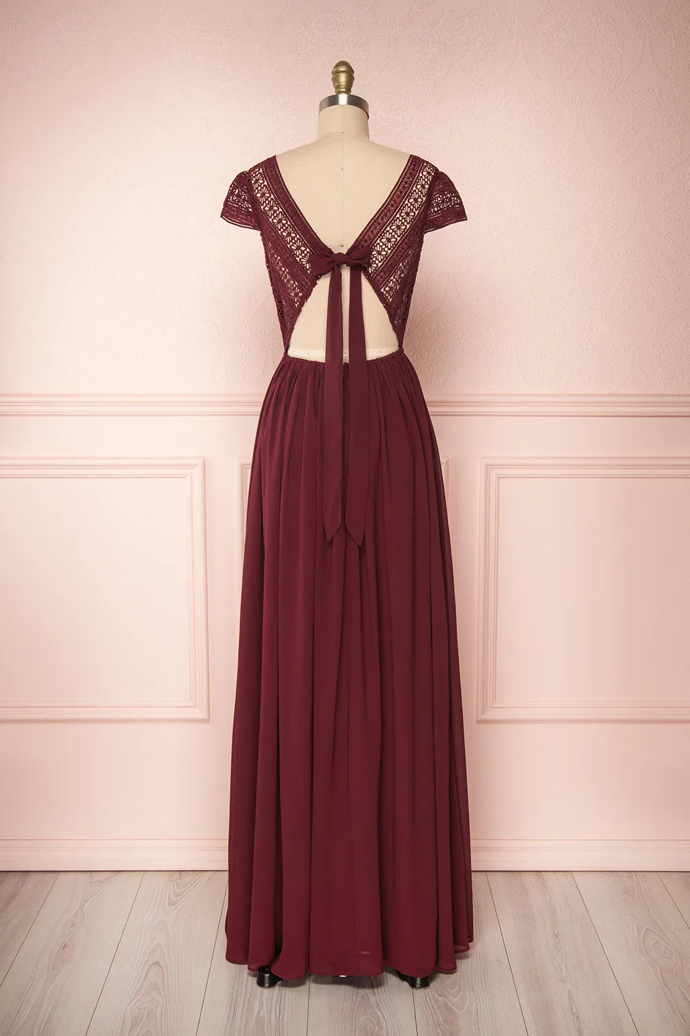Senji Burgundy | Backless Chiffon & Lace Gown