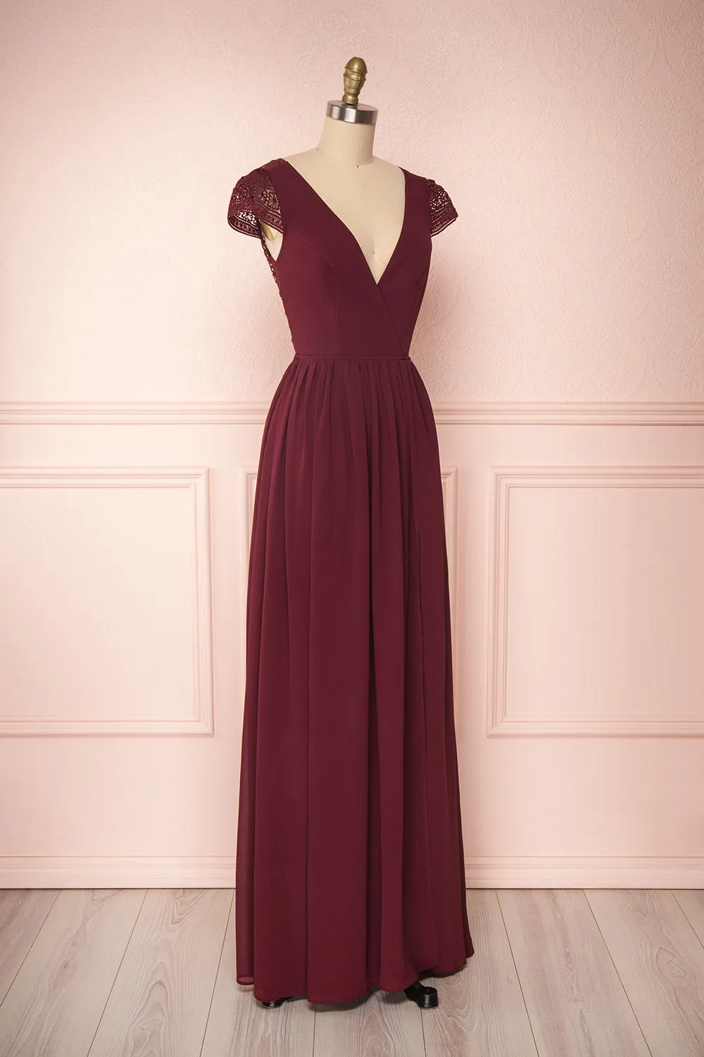 Senji Burgundy | Backless Chiffon & Lace Gown