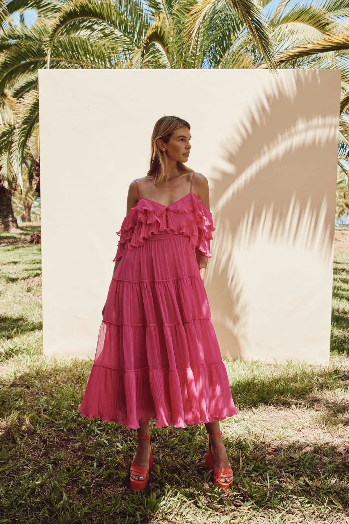 Talulah Cosmos Midi Dress - Rosella Pink