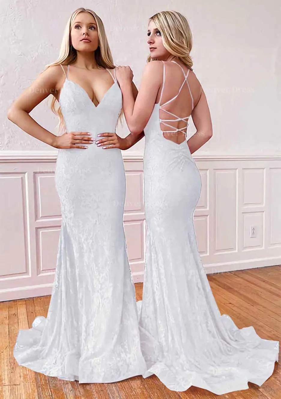 Trumpet/Mermaid Sleeveless Sweep Train Lace Prom Dress With Pleated