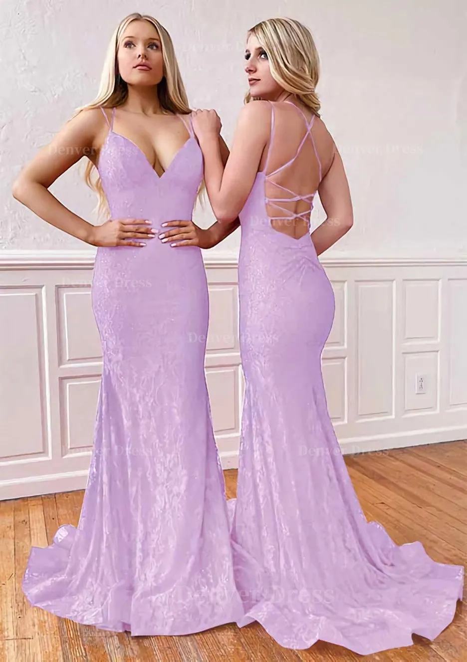 Trumpet/Mermaid Sleeveless Sweep Train Lace Prom Dress With Pleated