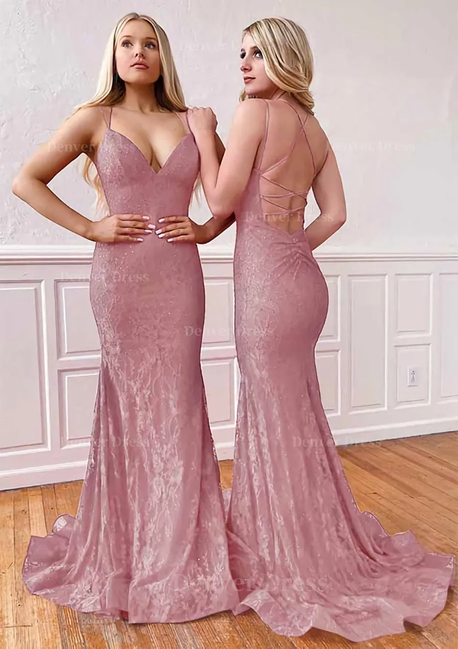 Trumpet/Mermaid Sleeveless Sweep Train Lace Prom Dress With Pleated