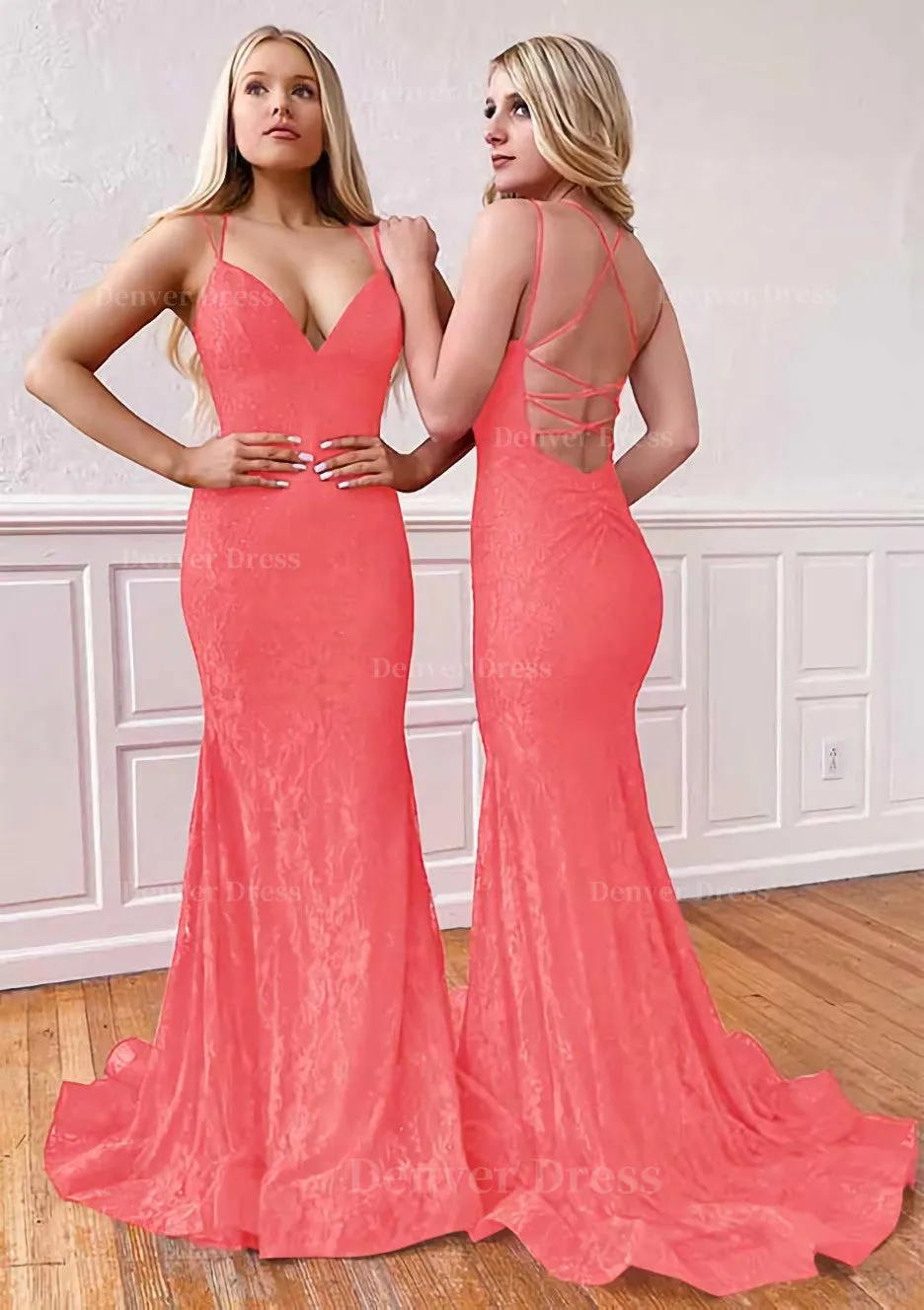 Trumpet/Mermaid Sleeveless Sweep Train Lace Prom Dress With Pleated