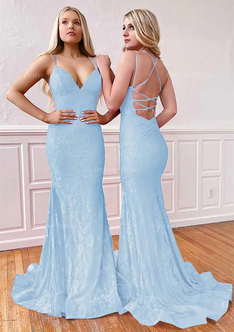 Trumpet/Mermaid Sleeveless Sweep Train Lace Prom Dress With Pleated
