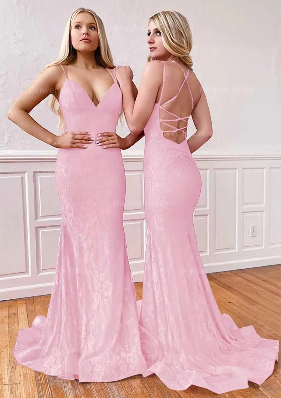 Trumpet/Mermaid Sleeveless Sweep Train Lace Prom Dress With Pleated