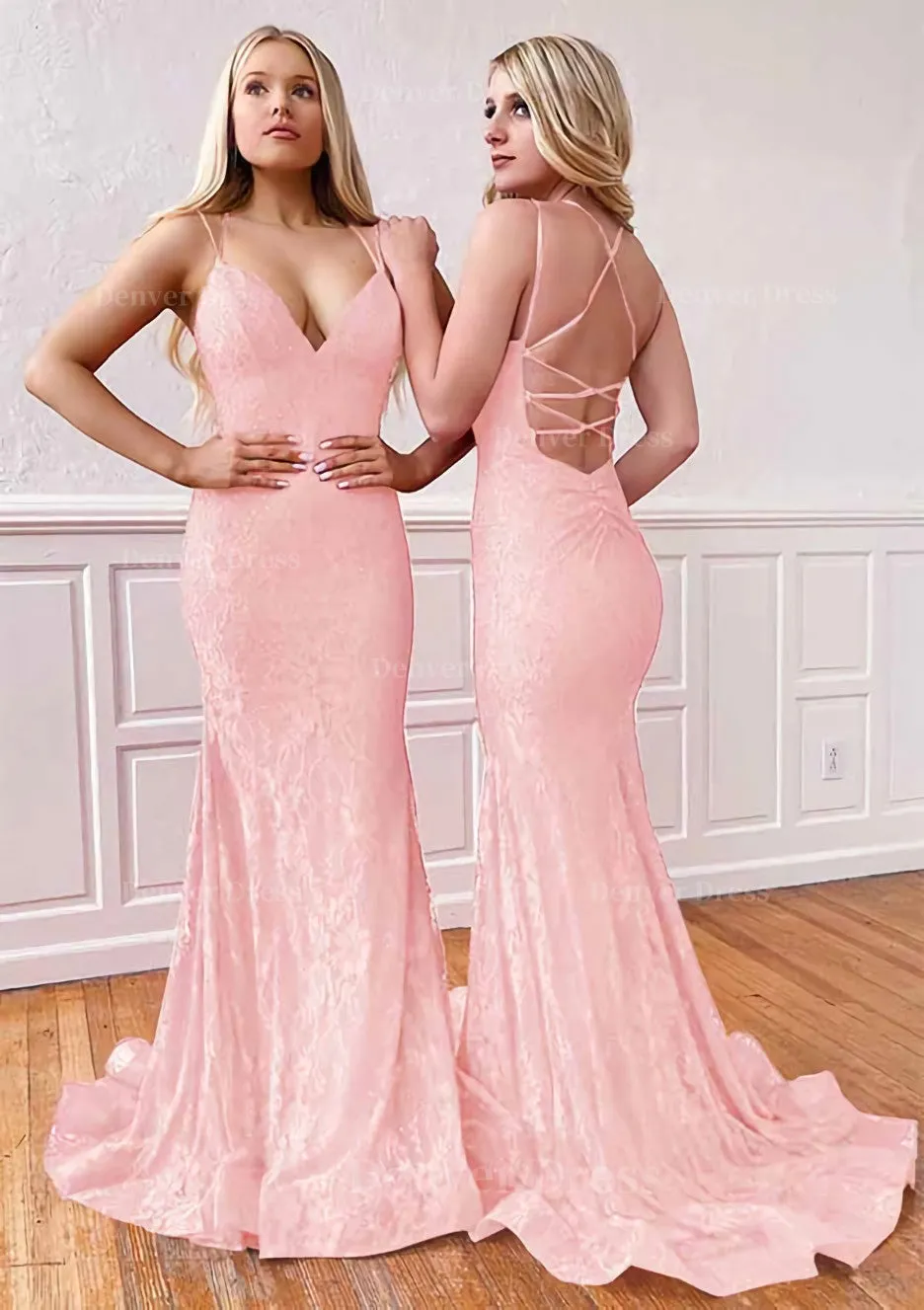 Trumpet/Mermaid Sleeveless Sweep Train Lace Prom Dress With Pleated