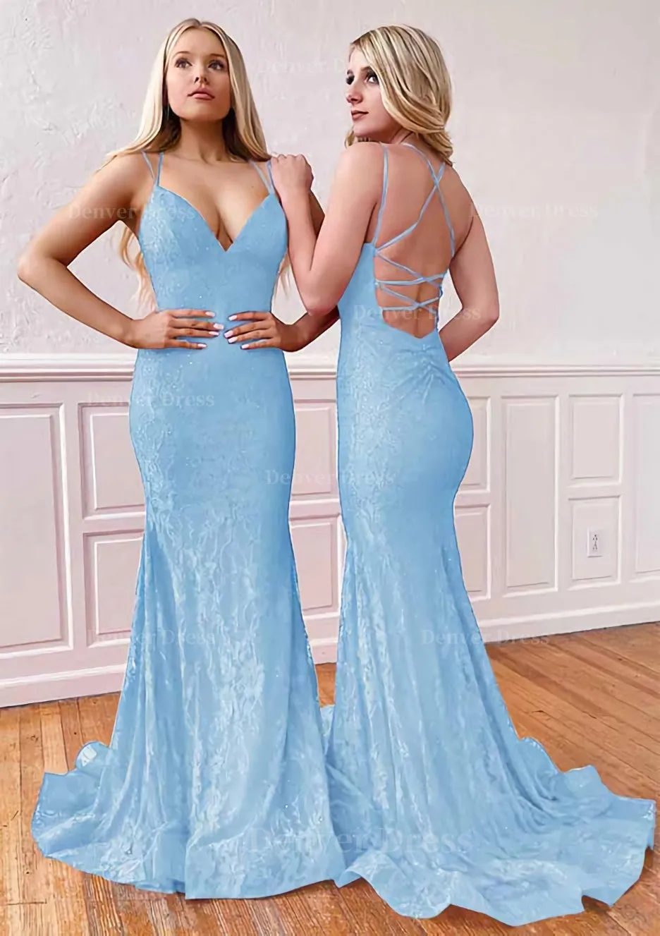 Trumpet/Mermaid Sleeveless Sweep Train Lace Prom Dress With Pleated