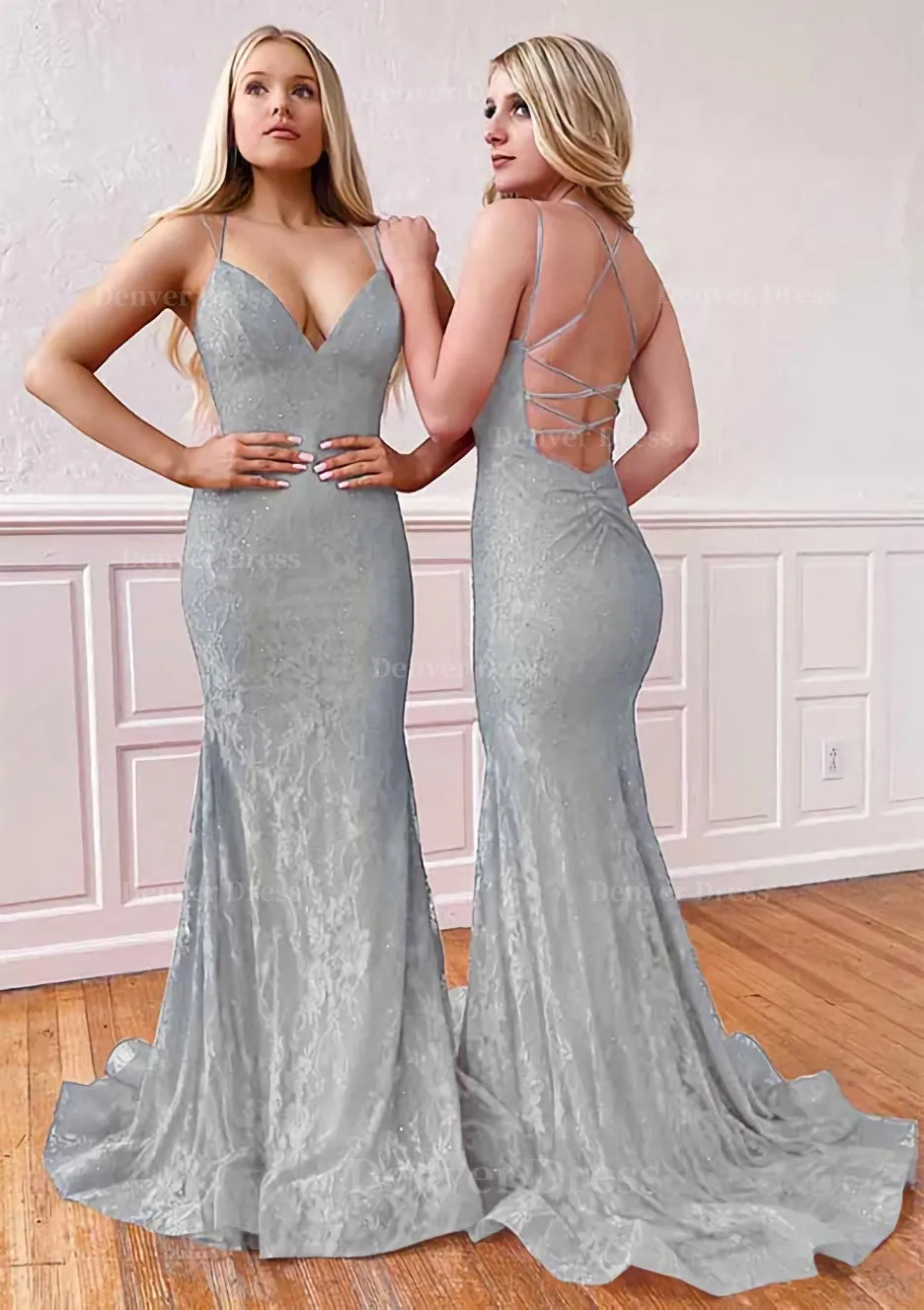 Trumpet/Mermaid Sleeveless Sweep Train Lace Prom Dress With Pleated