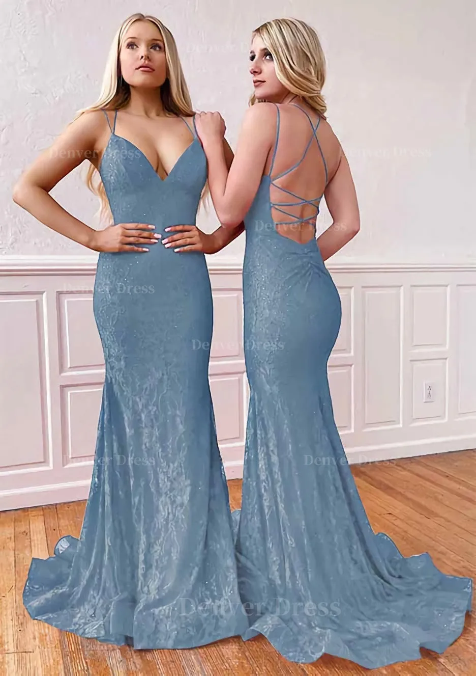Trumpet/Mermaid Sleeveless Sweep Train Lace Prom Dress With Pleated