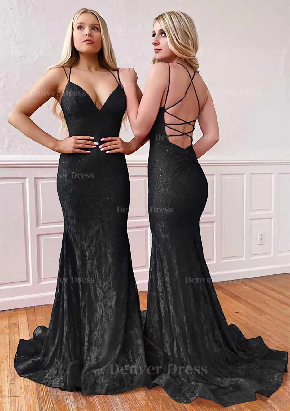 Trumpet/Mermaid Sleeveless Sweep Train Lace Prom Dress With Pleated