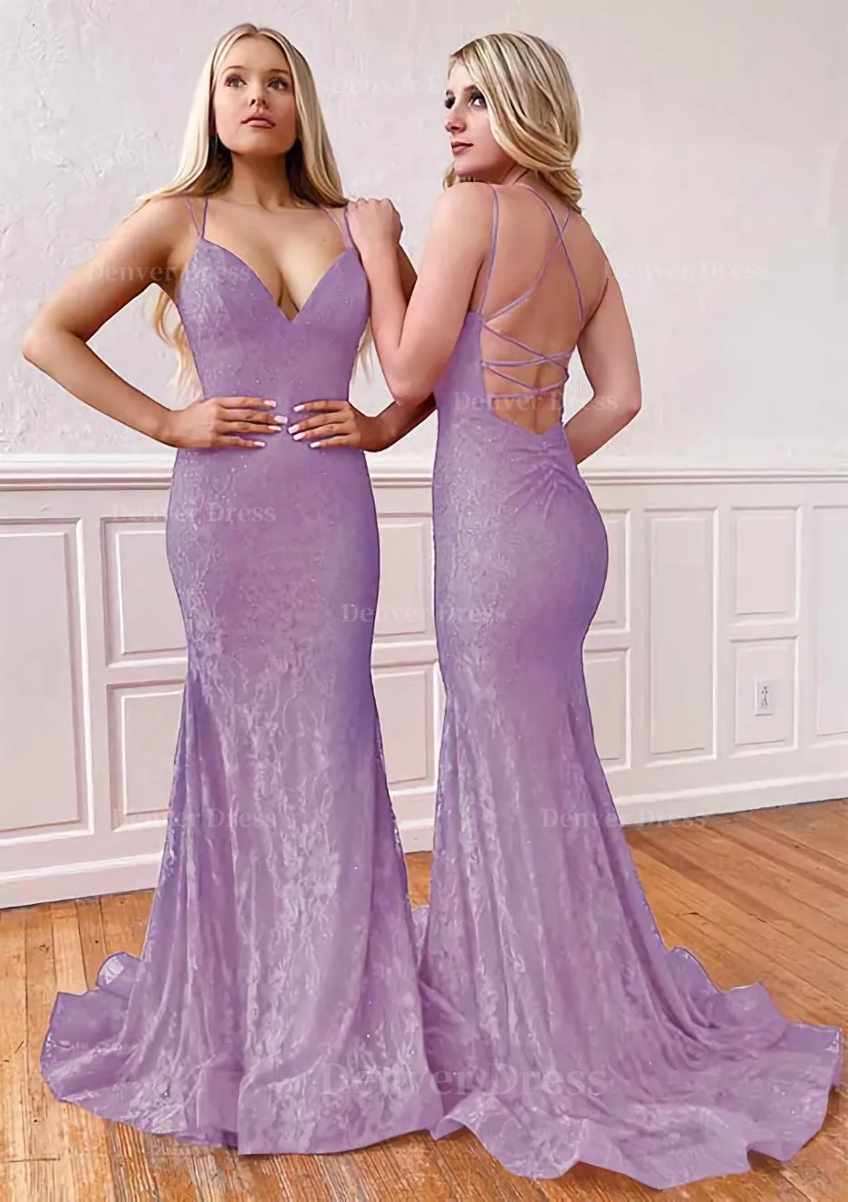 Trumpet/Mermaid Sleeveless Sweep Train Lace Prom Dress With Pleated