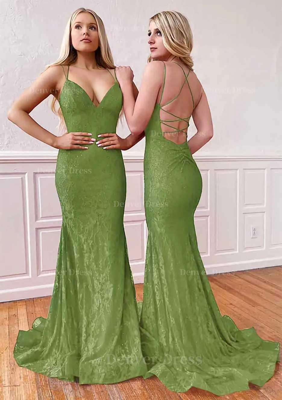 Trumpet/Mermaid Sleeveless Sweep Train Lace Prom Dress With Pleated