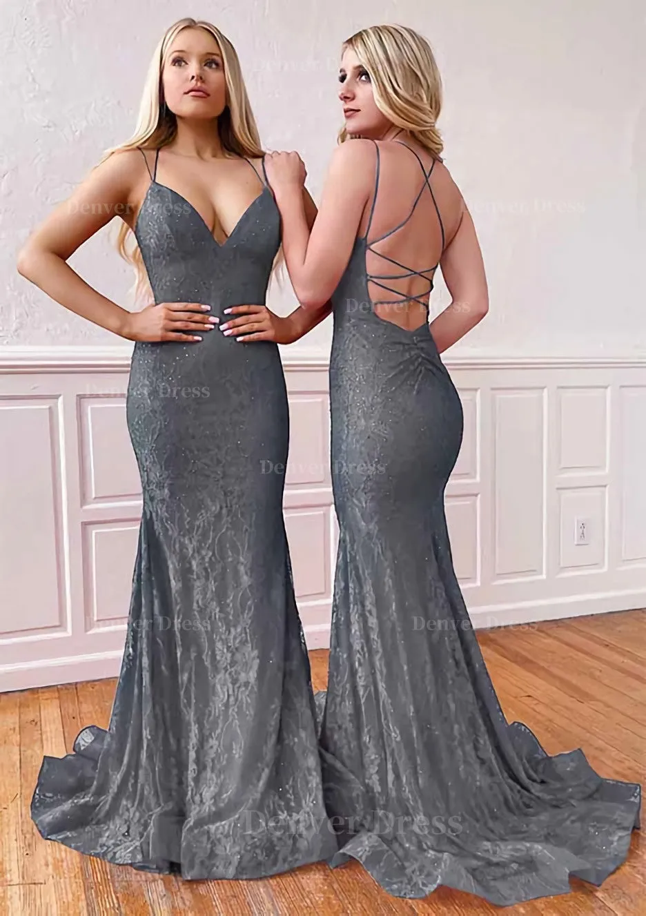 Trumpet/Mermaid Sleeveless Sweep Train Lace Prom Dress With Pleated