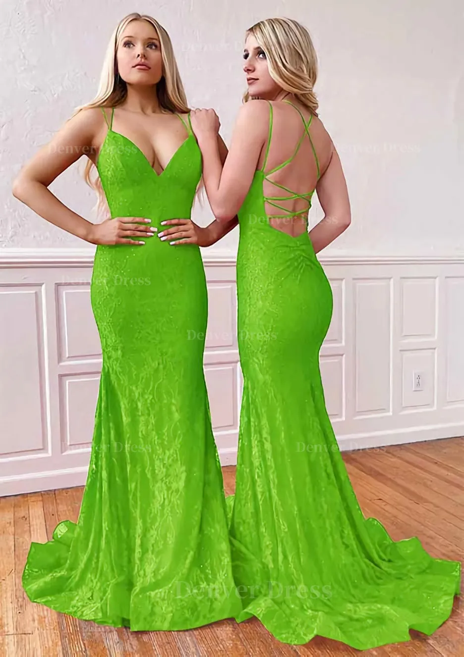 Trumpet/Mermaid Sleeveless Sweep Train Lace Prom Dress With Pleated