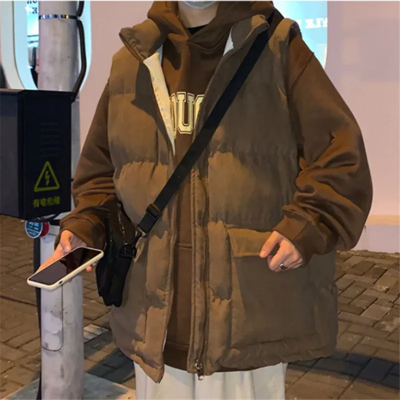 WIAOFELLAS  -  Cargo Cotton Vest  Jacket Men Winter Fashion Loose Sleeveless Stand Collar Gilet Homme Pocket  Zipper Casual Thicke Waistcoat
