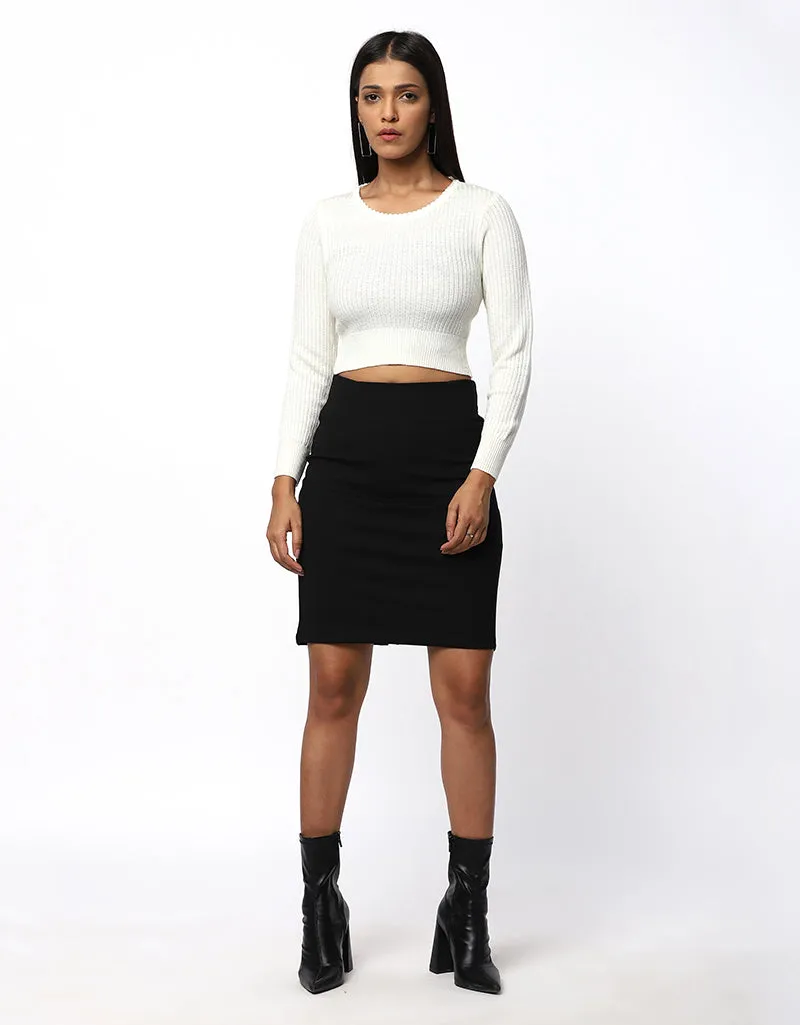Women Winter Round Neck Crop Top