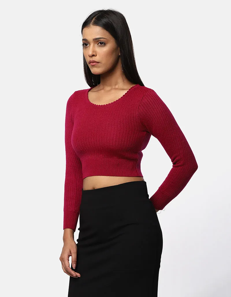 Women Winter Round Neck Crop Top