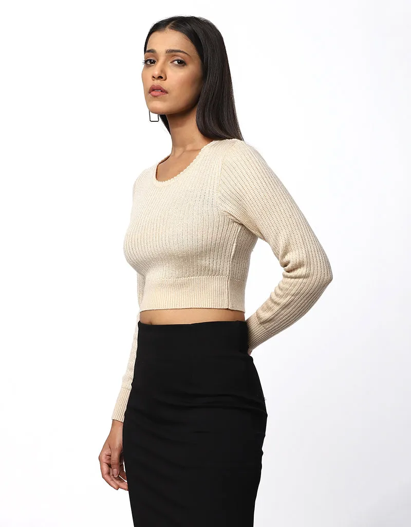 Women Winter Round Neck Crop Top
