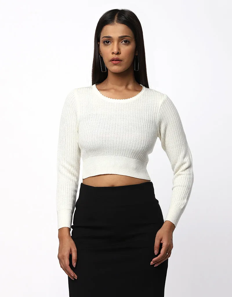 Women Winter Round Neck Crop Top