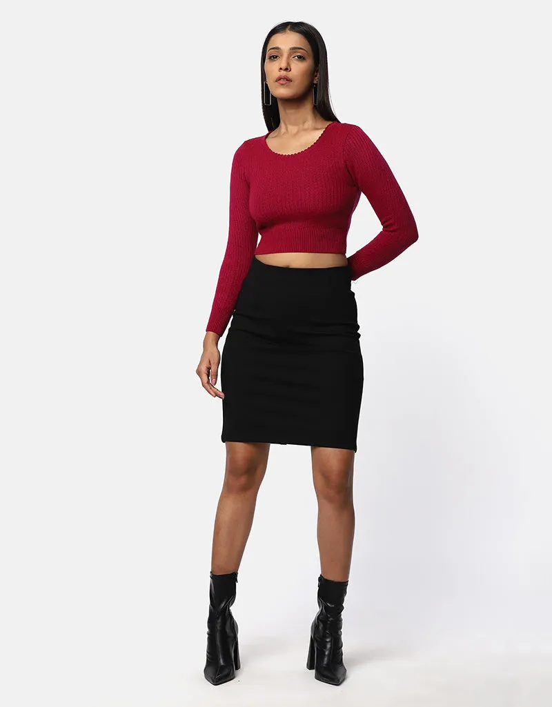 Women Winter Round Neck Crop Top