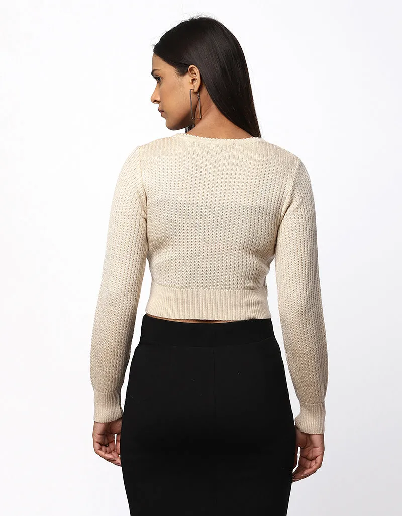 Women Winter Round Neck Crop Top