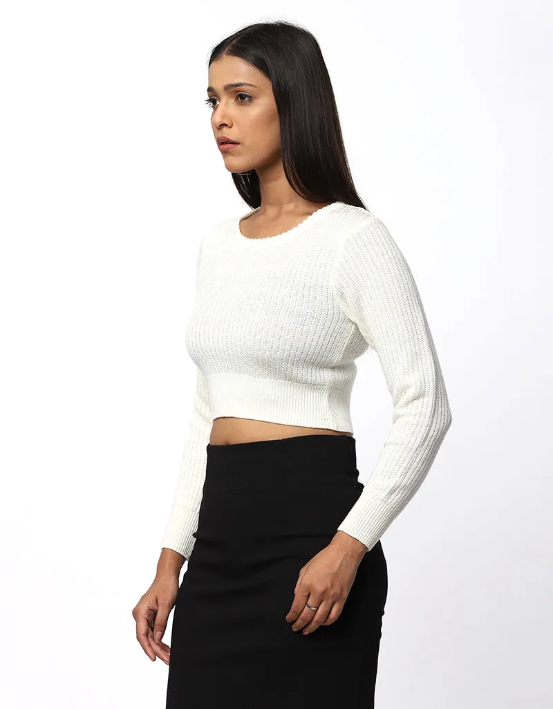Women Winter Round Neck Crop Top