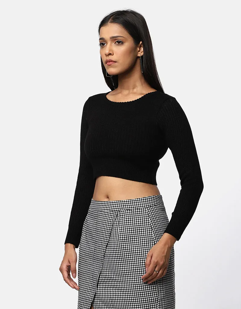 Women Winter Round Neck Crop Top