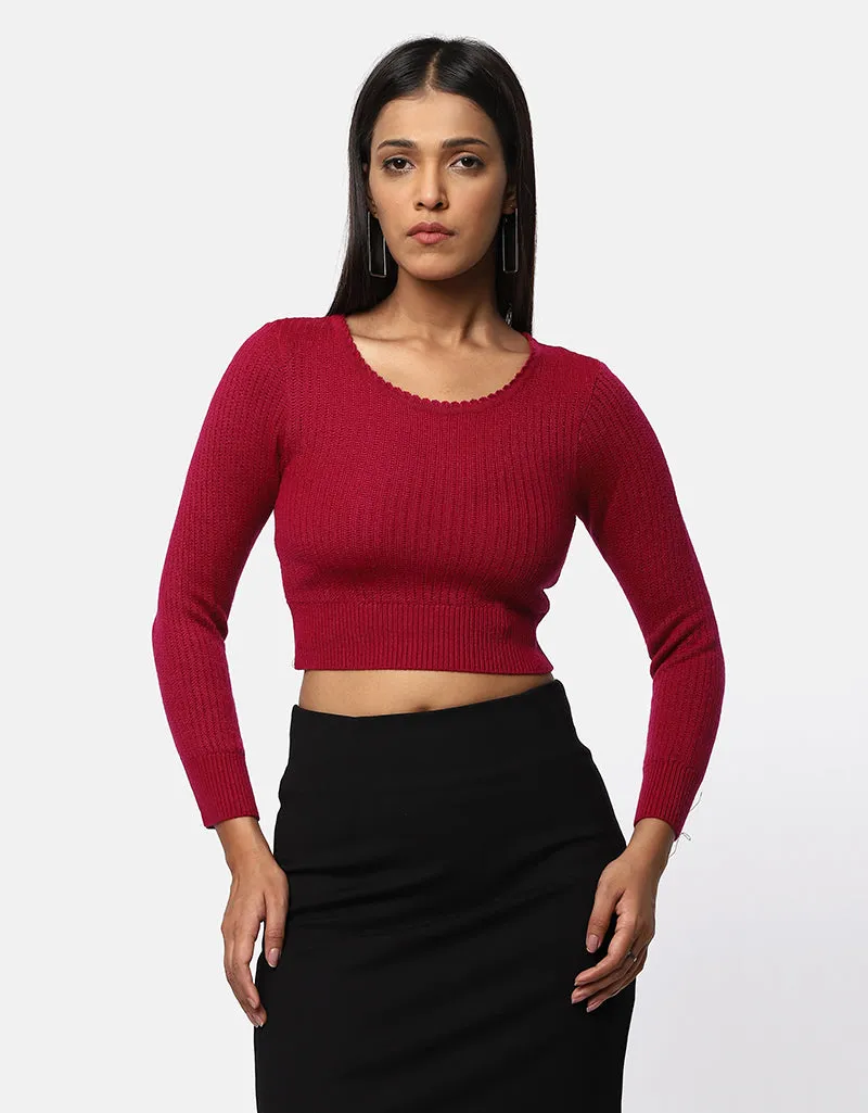Women Winter Round Neck Crop Top