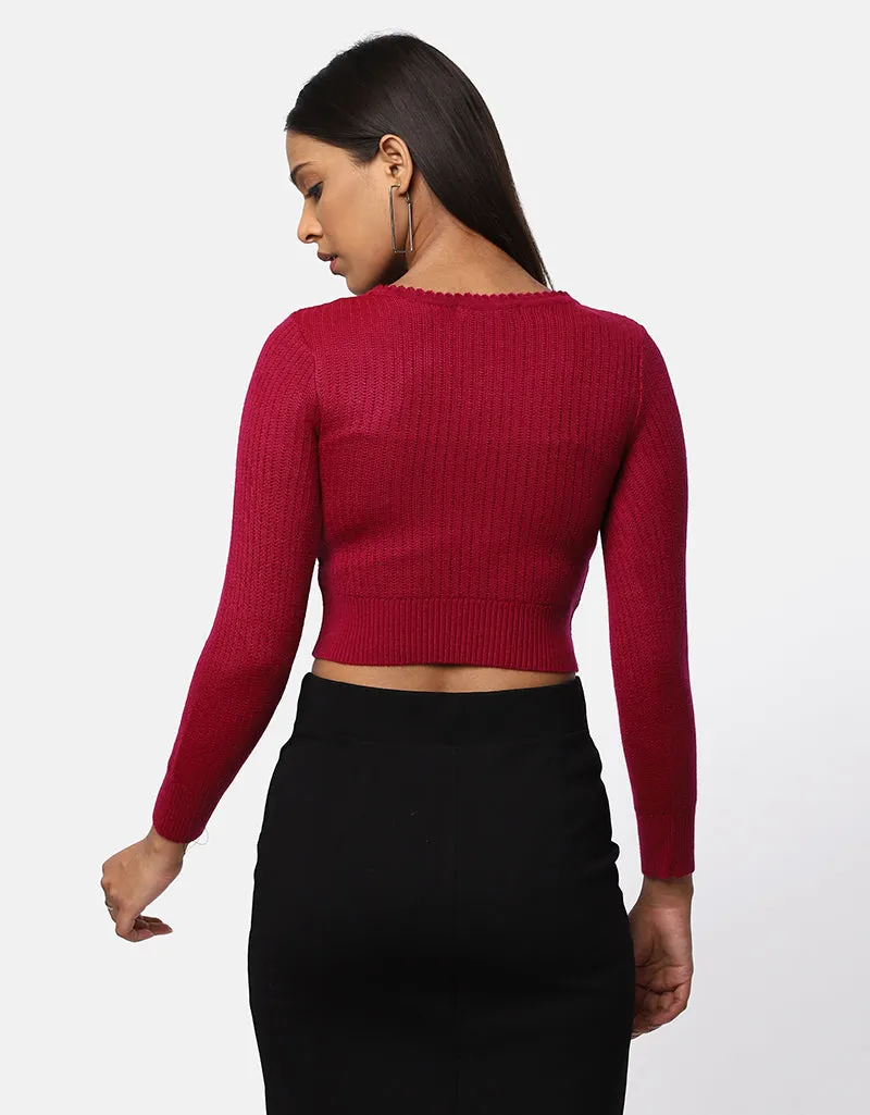 Women Winter Round Neck Crop Top
