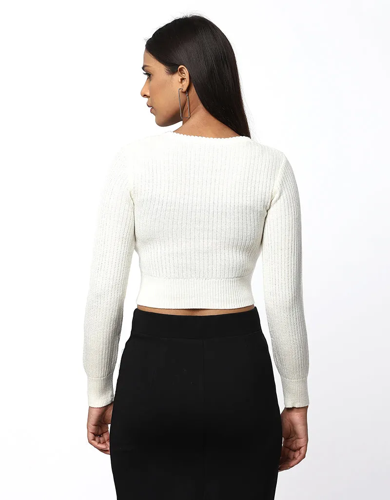 Women Winter Round Neck Crop Top
