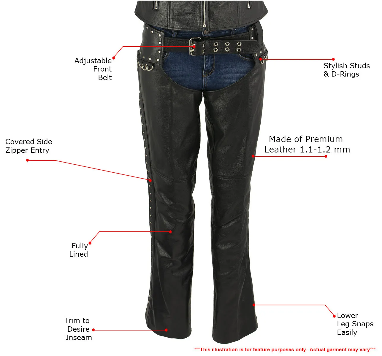 Xelement XS7590 Women's 'Riveted' Classic Black Leather Motorcycle